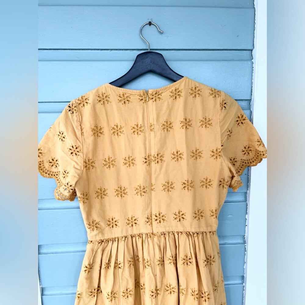 Madewell yellow eyelet scalloped hem dress 100% cotton bohemian boho mustard 4 - Picture 8 of 11